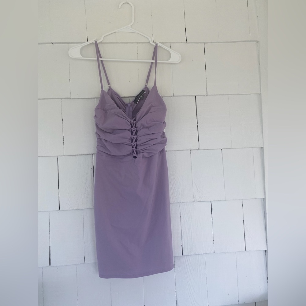 Purple mini dress with tie front